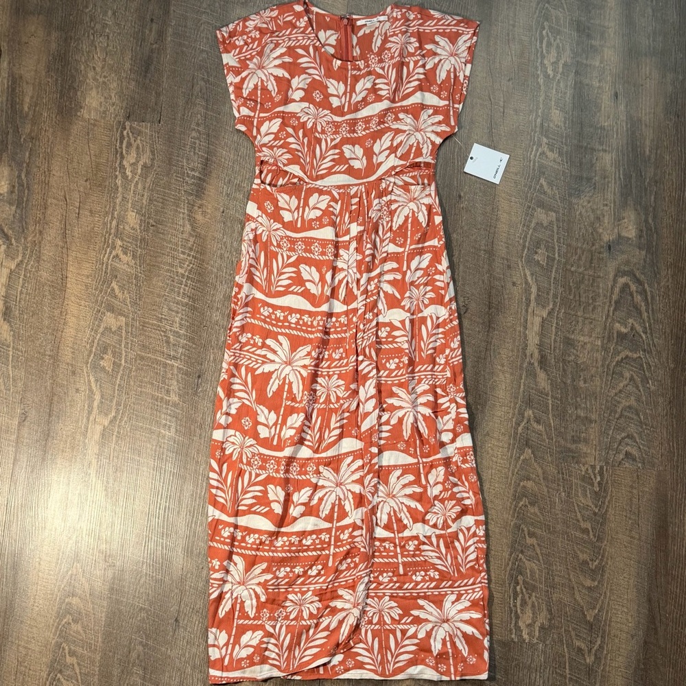 O'Neill Tropical Coral and White Maxi Dress